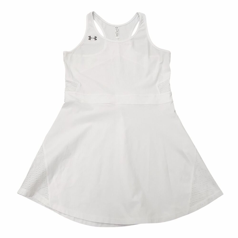 Under Armour Tennis Dress Womens Large White HeatGear Fitted Athletic Golf